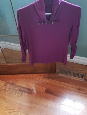Cozy Purple Funnel-Neck Long Sleeve Top